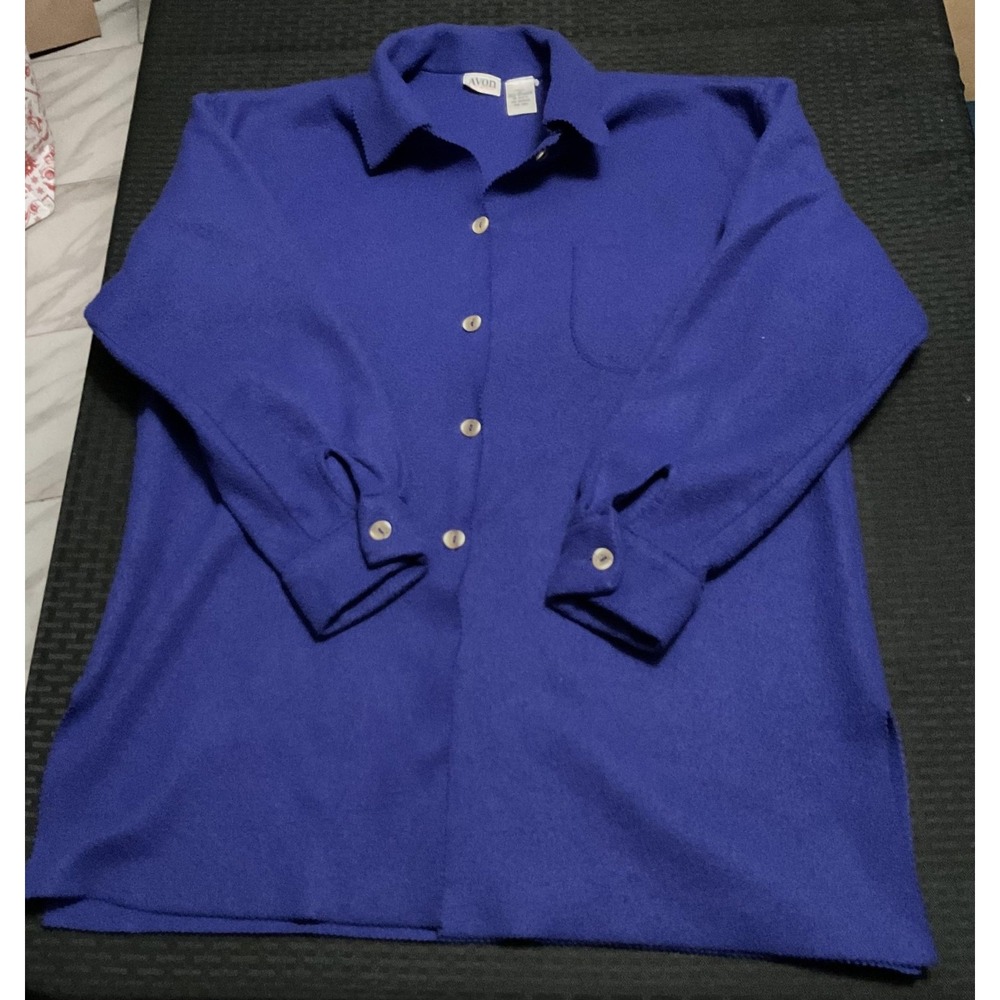 Vintage Avon Jacket Womens Medium Blue Fleece Button Front Collared Shirt‎ 90s